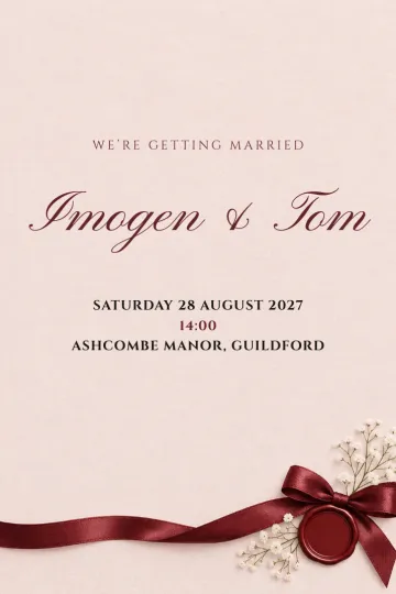 Wedding invitation, Ribbon and wax seal design