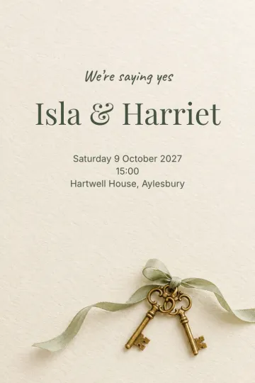 Wedding invitation, Keys on a ribbon design