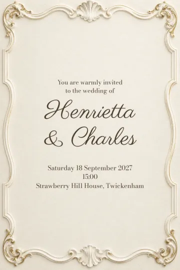 Wedding invitation, Rococo cartouche design