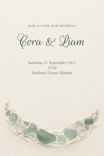 Wedding invitation, Sea glass crescent design