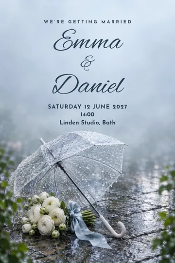 Vows in the rain invitation design