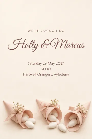 Wedding invitation, Sugared almond favours design