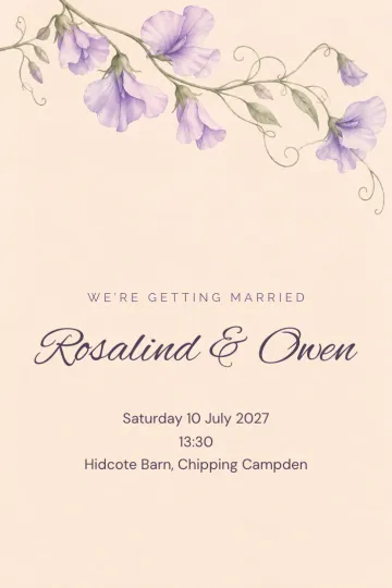 Wedding invitation, Sweet pea trail design