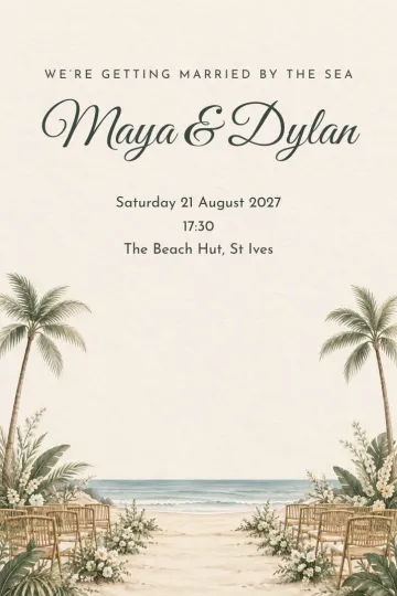 Wedding invitation, Palm beach vows design