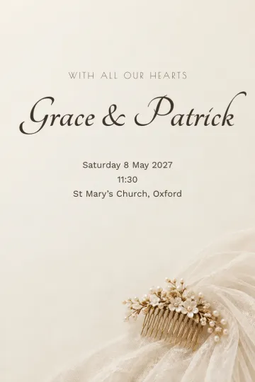 Wedding invitation, Veil and pearl comb design