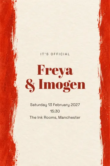 Wedding invitation, Vermilion brushstrokes design