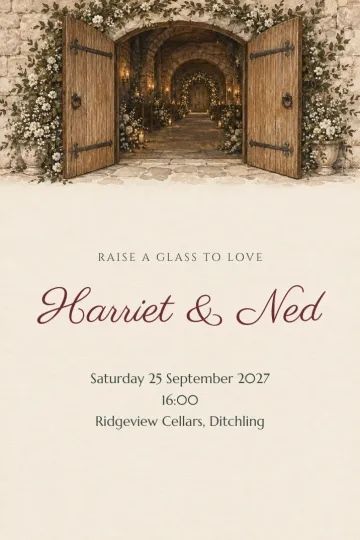 Wedding invitation, Wine cellar doors design